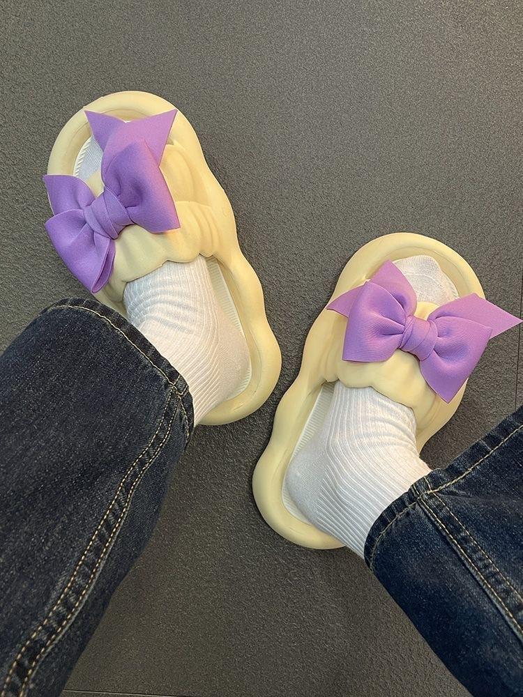 Product Introduction of New Cute Wild Bowknot Slippers for Women Summer Outdoor Student Dormitory Non-Slip Slip Slip-on Thick-Soled Sandals for Women Walking Shoes Footwear Girl Slide Flipflop Comfort Onyx 18