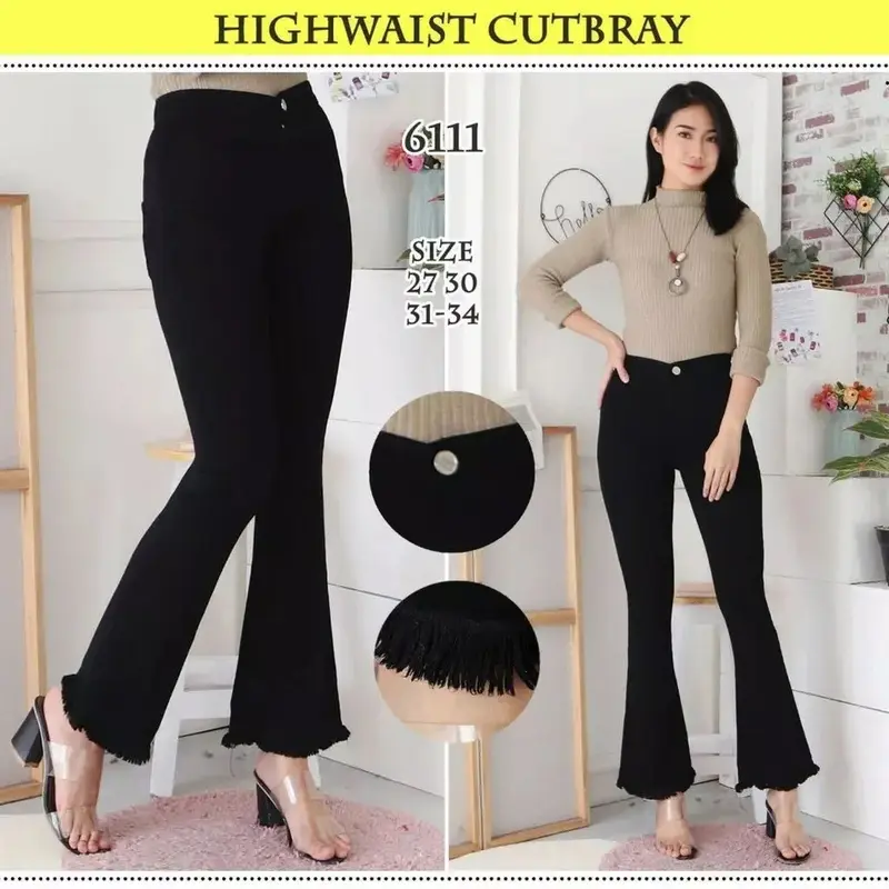 CELANA JEANS HIGHWAIST CUTBRAY RAWIS WANITA Denim Melar 1