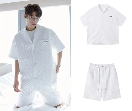 bộ sơ mi cộc tay vải cotton xốp thêu chữ SMC-01 6