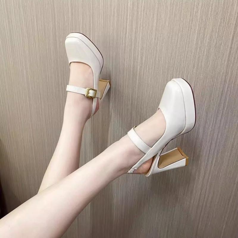Giày Cao Gót Đế Vuông 9 Phân Bít Mũi Quai Ngang 2 Màu Trắng Đen Nữ Đi Tiệc Kỉ Yếu Sang Chảnh Thái Nga Shoes Giày Cao Gót DéP Đế Cao