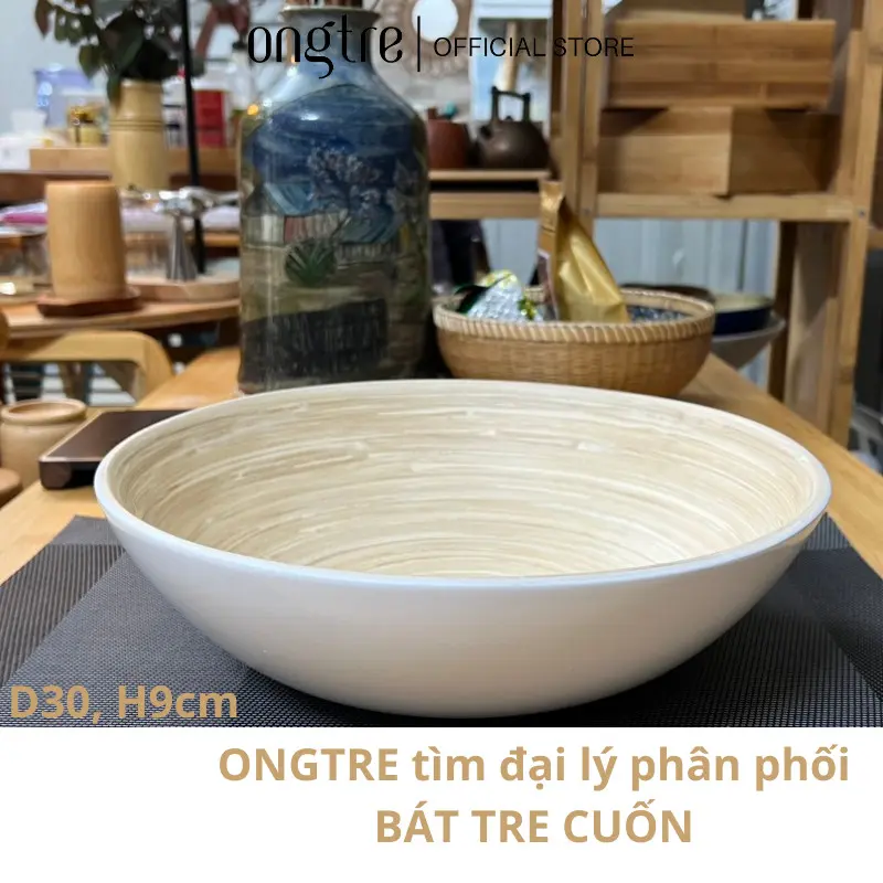 Bát Tre Cuốn ONGTRE đựnġ Salad,món trộn,hoa quả,đồ khô (Bamboo Salad Bowl)