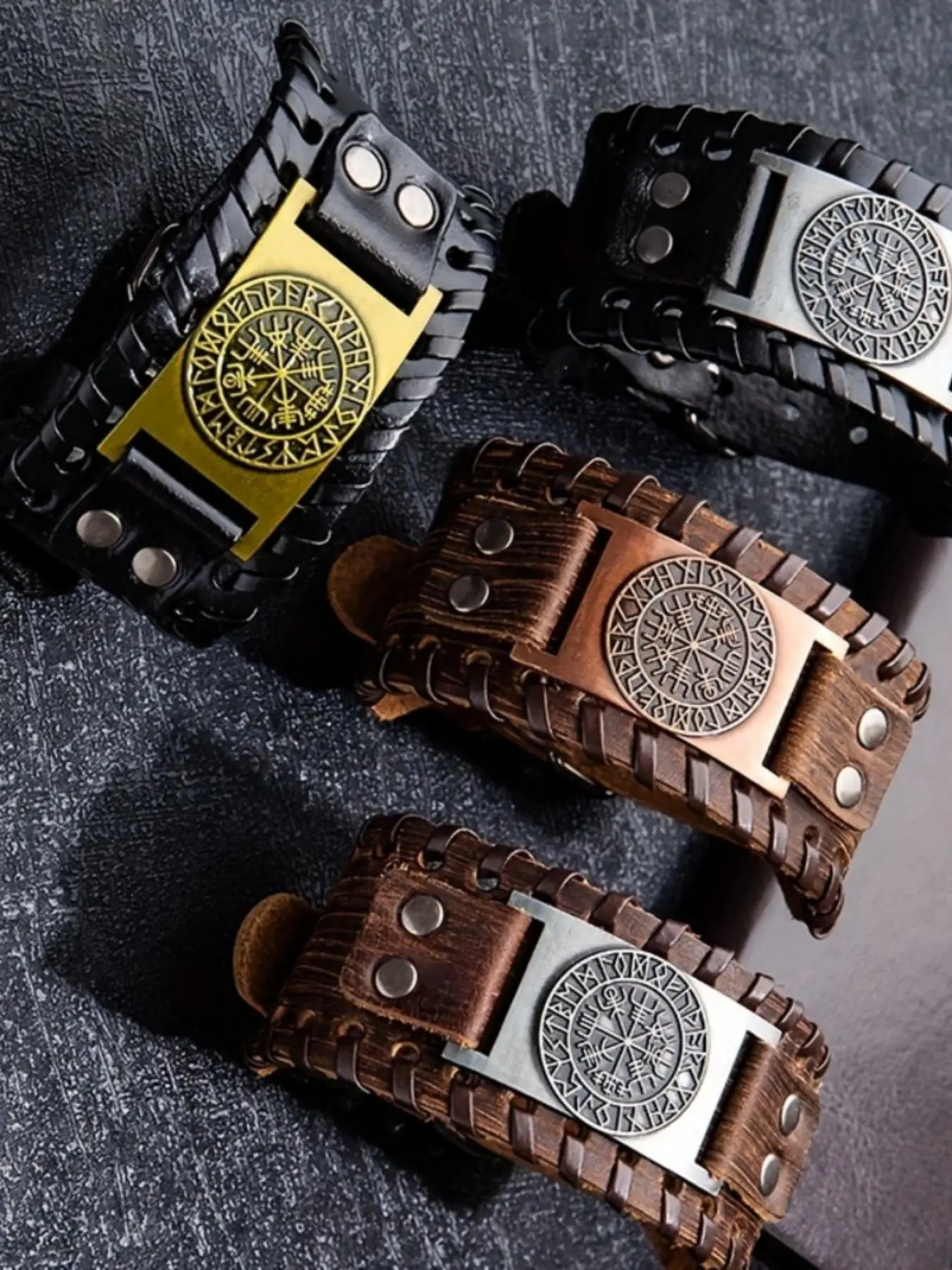 Vintage Leather Wristband Bracelet, Fashionable Wide Leather Bracelet for Men & Women, Trendy All-match & Exquisite Jewelry for Birthday Gift