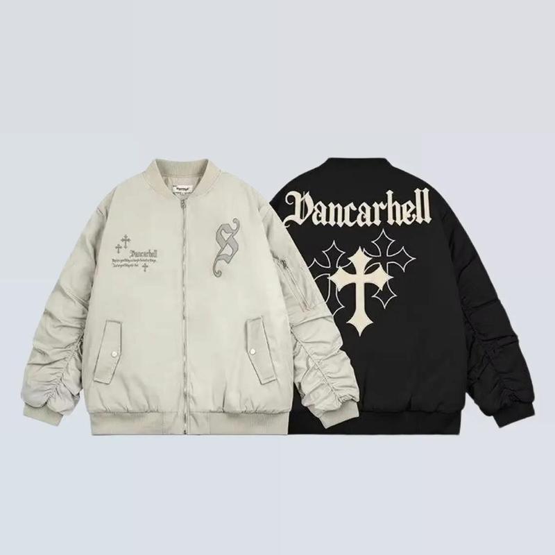 Áo Khoác Bomber Nam Nữ Varsity Tay Nhúm Hình Thêu Da Vancarhell Pilot Túi Hộp Rộng 2 Lớp Chất Dù - Jacket Menswear