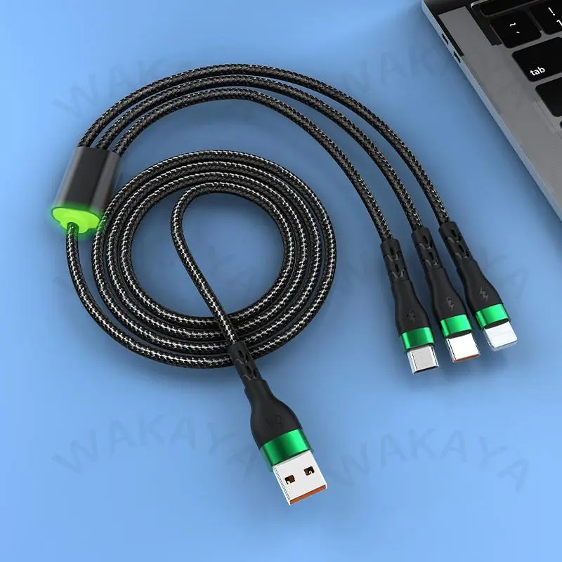 （PP-Centre）  3 in1 siêu nhanh Cáp sạc 6A với đèn báo nylon bện dòng dữ liệu cáp USB để IOS Android Loại C cho điện thoại 8