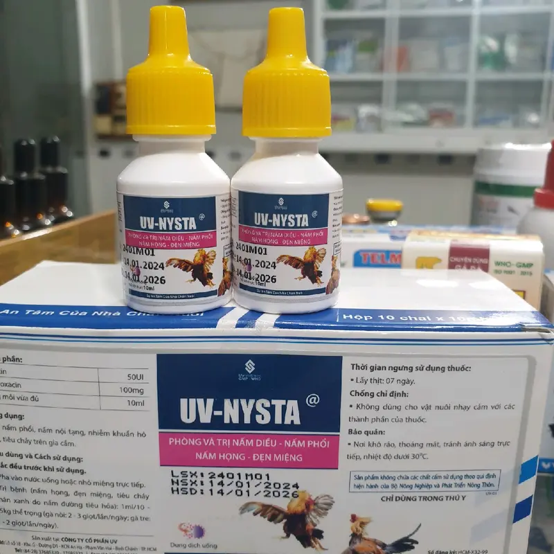 1 chai Nysta UV (dung dịch uống 10ml) đặc trị đẹn, nấm diều, nấm phổi, nấm họng cho gà đá thuốc  trị 2