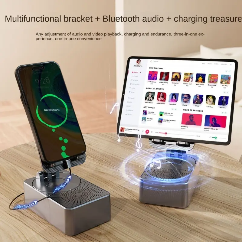 2 in 1 Wireless Speaker Bluetooth with Mobile Phone Holder Function - Rechargeable USB - Smartphone, Audio