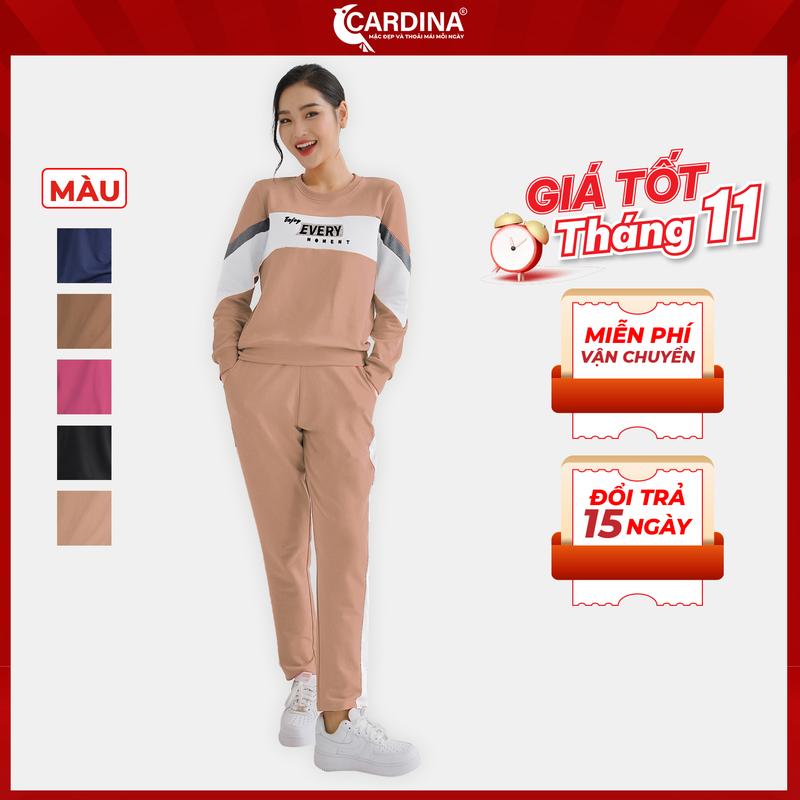  Đồ Bộ Nữ CARDINA Chất Nỉ Da Cá Cao Cấp In Chữ Phối Màu Kiểu Dáng Thể Thao Năng Động 2NiF05 Sport Tập Thể Dục Chạy Bộ Tập Gym Quần Đồng Thun 