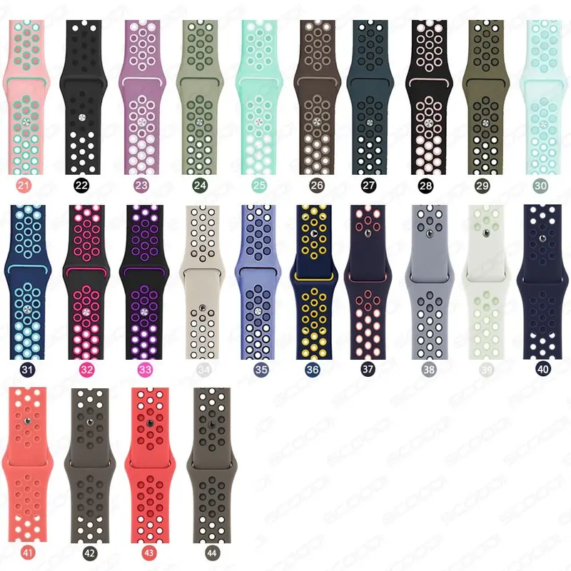 Dây đeo bằng silicon, dành cho iWatch Ultra Series 8 / 7 / 6 / SE / 5 / 4 / 3 / 2 / 1, Có 38mm, 40mm, 42mm, 44mm, 41mm, 45mm và 49mm, Thiết kế lỗ thoáng khí, Thích hợp cho thể thao 2