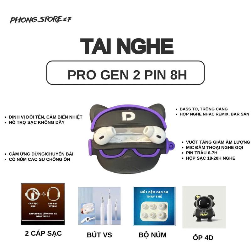 [Pin 8H] Tai Nghe AP PR0.Gen2 Màu Trắng - Tặng Kèm Ốp + 2 Cáp Sạc - Bút Vệ Sinh - Kết Nối Bluetooth Vi Trình 5.3 Nghe Nhạc Kem Nhét Tai tai  nghe tai nghe  iphone
