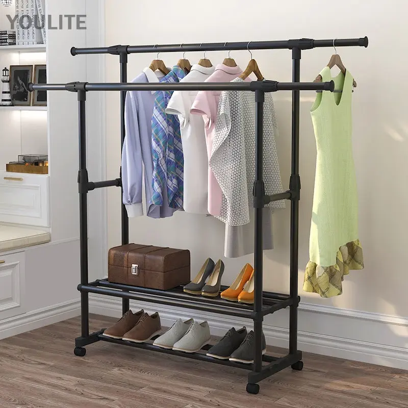 YOULITE Balcony Clothes Hanger With Wheels  Drying Rack Coat Rack Clothes Hanger Stand Hat Rack Stainless Folding Retractable Clothes Hanger For Bedroom, Indoor And Outdoor Single And Double Clothes Hanger