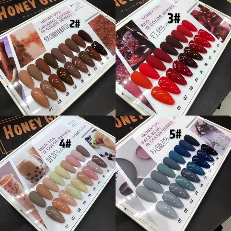 Các Sét 9 màu Honey Tông nâu xanh Đỏ thạch đục dung tích chai sơn 15ml chất sơn đặc mượt tặng kèm bảng màu sơn sẵn dùng để Sơn gel Móng tay chân nail làm đẹp