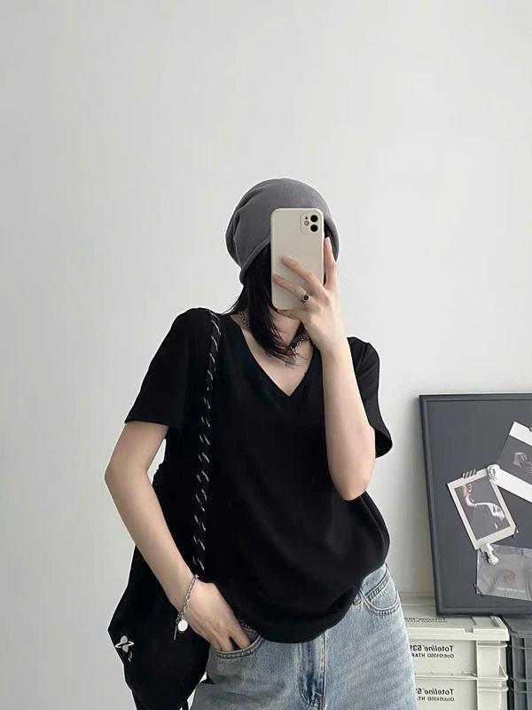 ÁO THUN CỔ TIM NỮ TRƠN DỄ PHỐI ĐỒ OVERSIZE <72KG Top Cổ Tròn Nữ Cotton Women 2