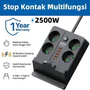 【COD】Power Strip Stop Kontak 2500W 2M | 3 Colokan + 4 USB + 1 Type-C | Pengisian Cepat & Aman