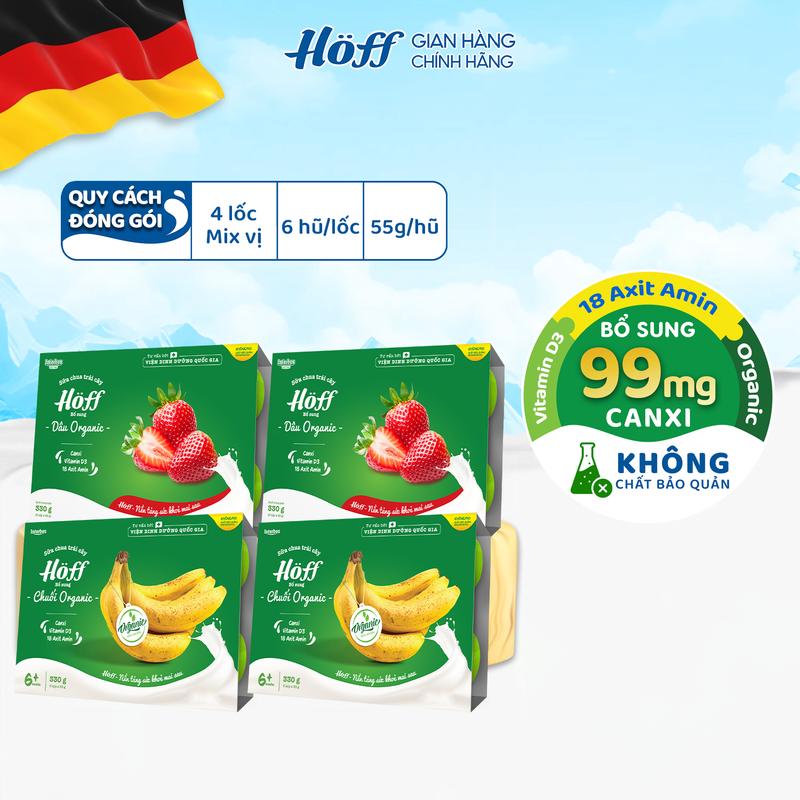 Sữa chua cho bé ăn dặm combo mix vị Hoff Organic bổ sung dinh dưỡng canxi axit amin vitamin D3 men vi sinh hỗ trợ hệ tiêu hóa hỗ trợ phát triển chiều cao 4 lốc (24 hộp x 55g)