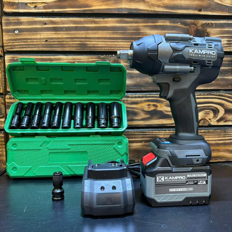 { Tặng Khẩu 10 chi tiết } Máy Siết Bulong KAMPRO K800 Kèm 1 Pin 15 Cell Sạc Lực Siết 800N.m Động Cơ Không Chổi Than Chân Pin Phổ Thông 4CM