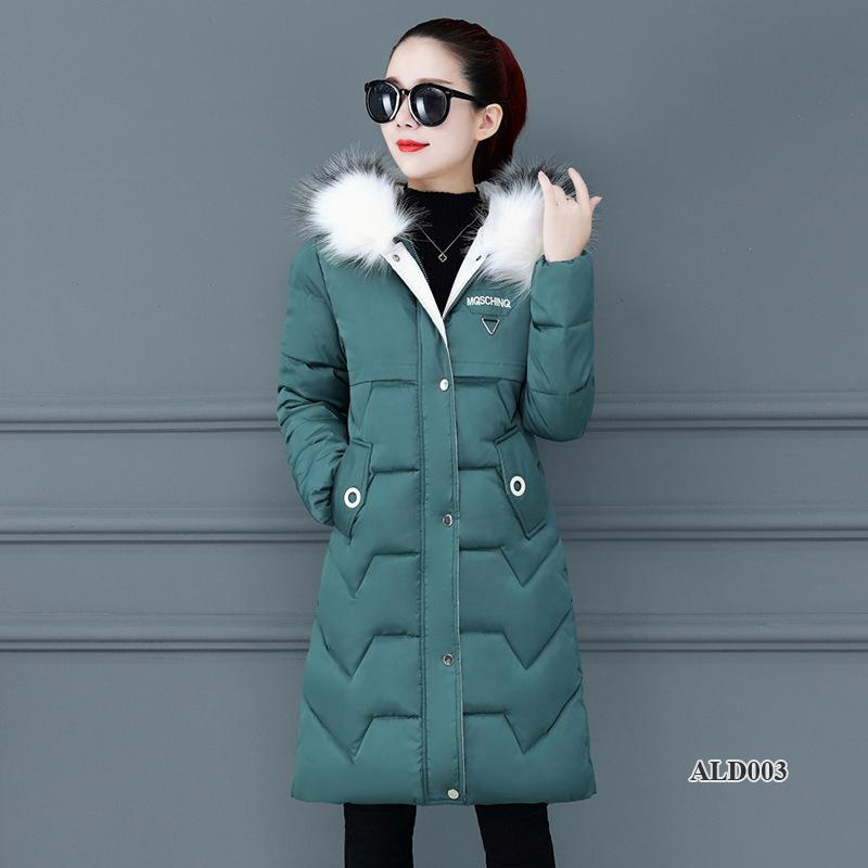 Áo phao nữ dáng dài, cổ lông, phong cách Hàn Quốc, lót bông ấm áp ALD003 0