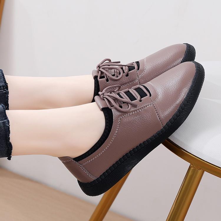 Product Introduction of Luxury genuine leather shoes for women lace up outdoor leather flats anti-slip rubber office shoes 25