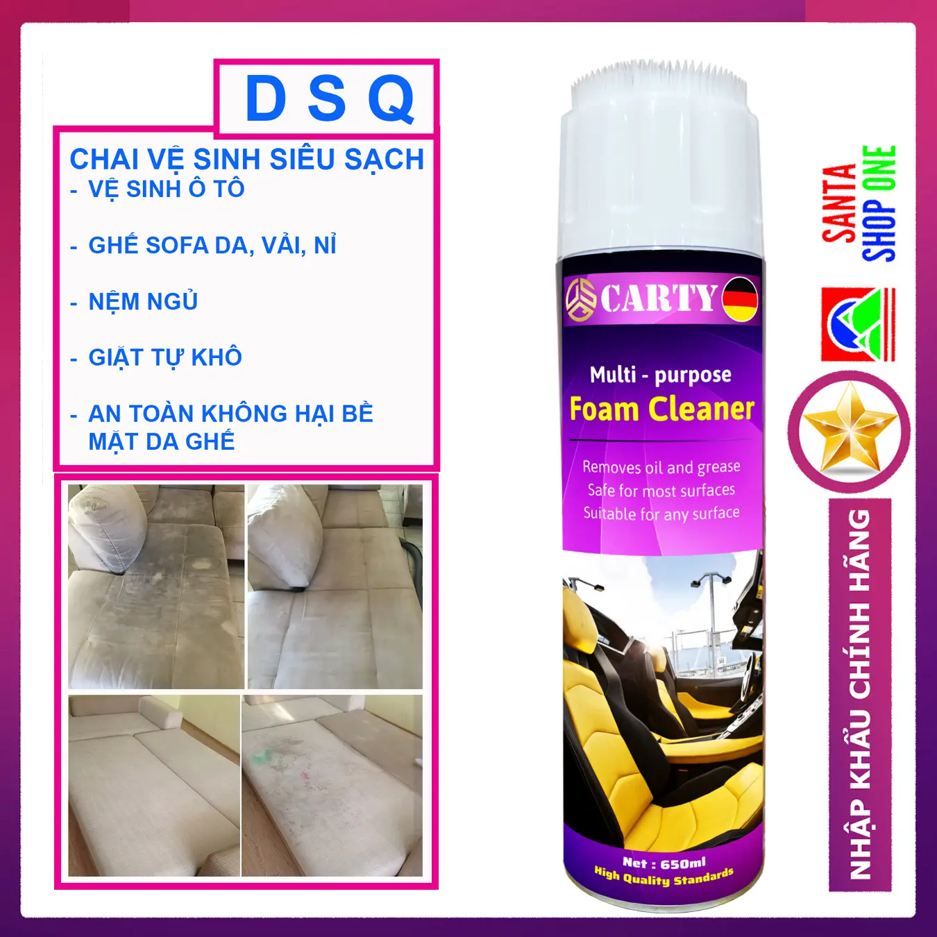 [ Siêu Sạch ] Vệ Sinh Nội Thất Ôtô - Vệ Sinh Sofa - Làm Sạch Ghế Da - Xịt Nội Thất Ôtô - Tẩy Ghế Sofa - Foam Cleaner DSQ