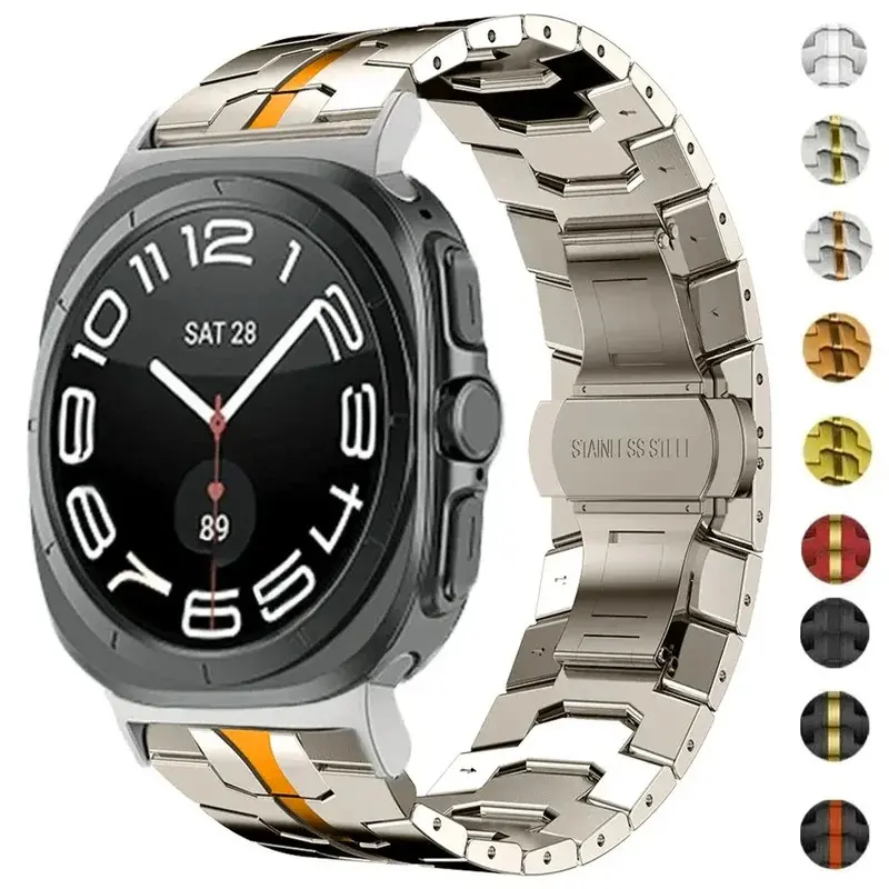 Suitable for Samsung Galaxy watch7 ultra special headband Iron Man butterfly buckle stainless steel strap, seamless curved end metal strap, suitable for Galaxy 7 47mm Wearable