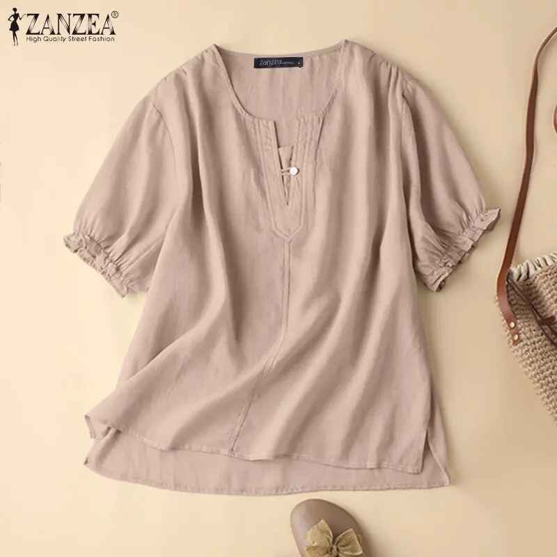 Áo Nữ Hàng Ngày ZANZEA, Cổ Tròn, Dáng Rộng Vừa Vặn, ngắn Tay Áo, Áo Thun Thường Ngày Áo Cánh