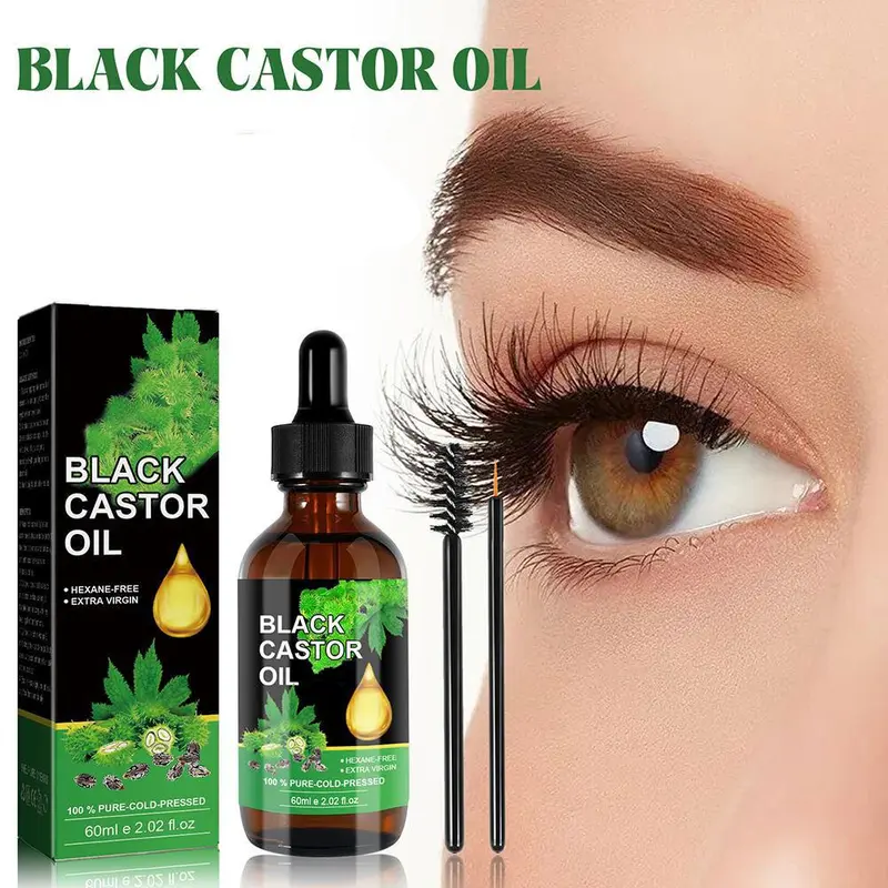 Minyak Jarak 60ml Minyak Jarak Hitam Jamaika Pertumbuhan Dan Pelembab Bulu Mata, Alis Dan Rambut Perawatan Lembut Untuk Akar Rambut Untuk Mencegah Rambut Rontok 100% Murni Ditekan Dingin Ekstraksi Organik Alami Murni Sikat Bulu Mata Portabel 1