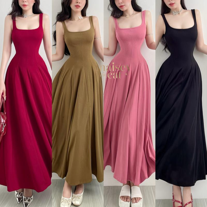 [MAISEY ẢNH THẬT] 1699 - ĐẦM MAXI DÁNG DÀI CHẤT THUN CO GIÃN TÙNG VÁY XOÈ TRÒN RÃ NHIỀU MẢNH Nữ Women