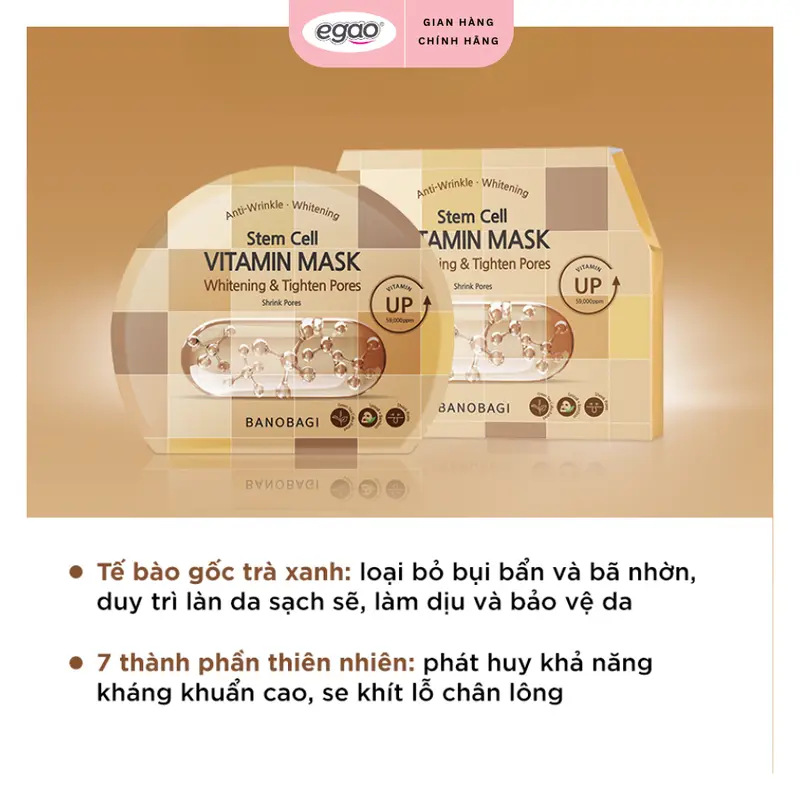 Combo 5 Miếng Mặt nạ Banobagi Hỗ trợ Làn Da Tươi Sáng và Rạng Rỡ, Stem Cell Vitamin Mask Whitening 150g (5 miếng) - Egao 4