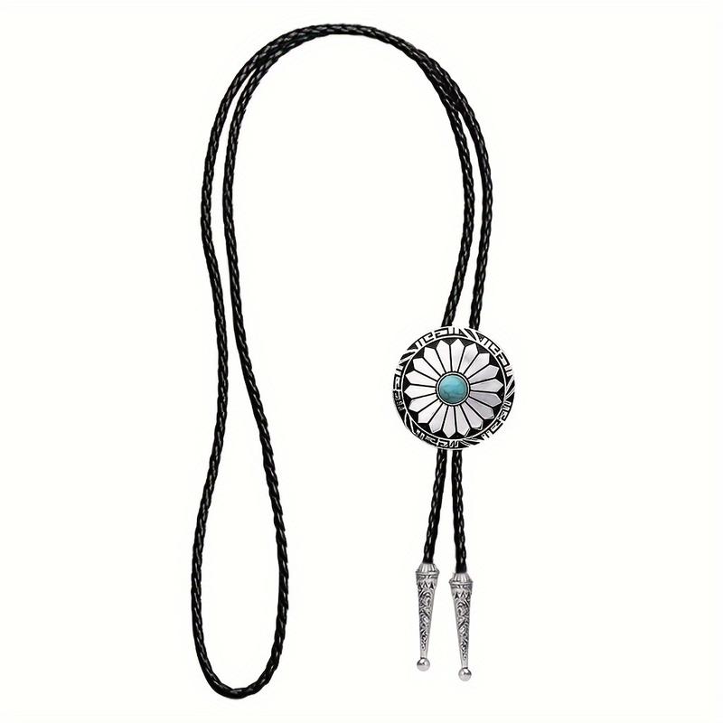 1 Piece Fashion Western Cowboy Bolo Tie, Faux Leather Strap with Zinc Alloy Pendant, Long Chain Jewelry Accessories 1
