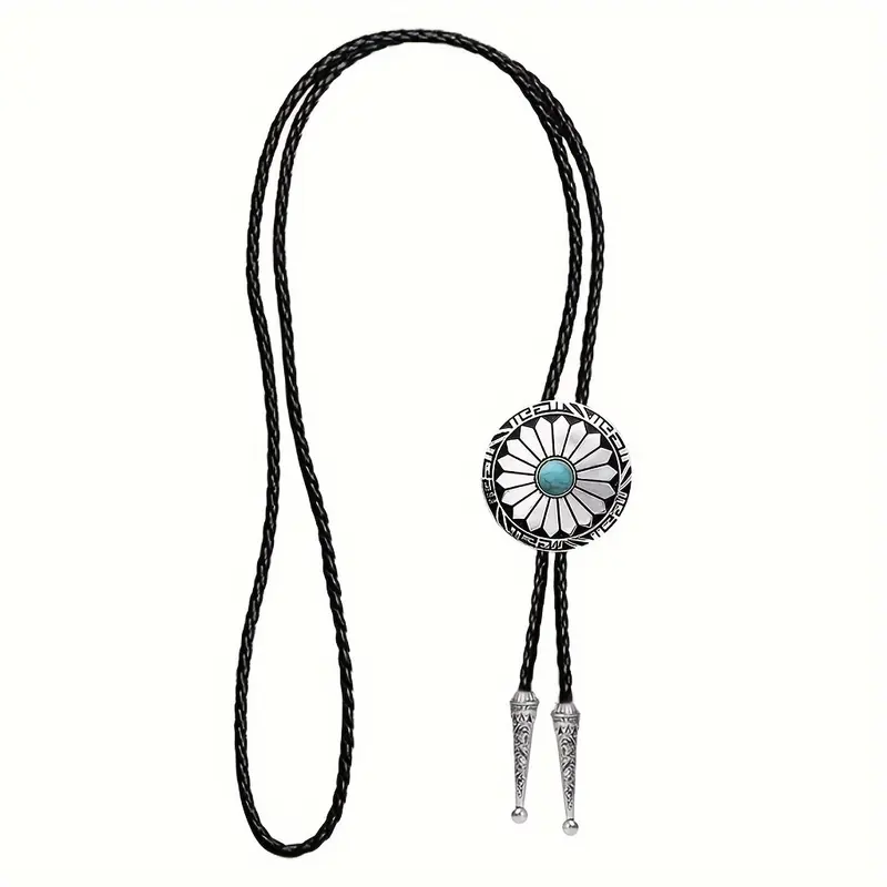 1 Piece Fashion Western Cowboy Bolo Tie, Faux Leather Strap with Zinc Alloy Pendant, Long Chain Jewelry Accessories 1