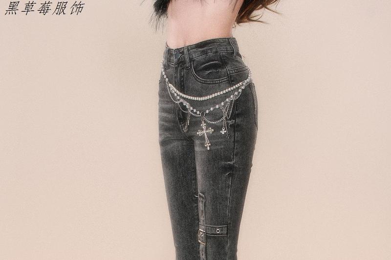 Product Introduction of Quần Dài Ống Loe Denim, Cỡ Nhỏ Kiểu Mỹ, Thiết Kế Ôm Sát, Đường Khâu Sờn, Phong Cách Cổ Điển Nhỏ Màu Đen Và Xám, Dành Cho Thời Trang Thu Đông Của Phụ Nữ Women Pants 9