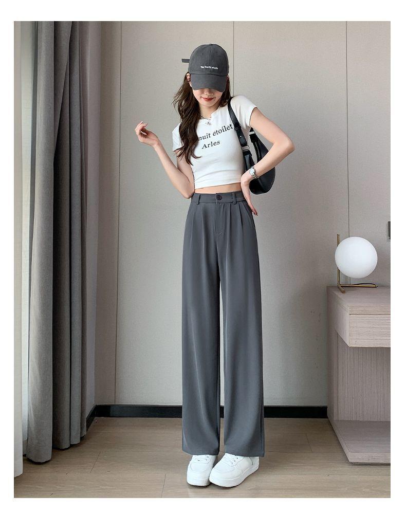 Product Introduction of Spot New 2025 New Wide-Leg Straight Pants Women's Summer Thin High Waist Drooping Straight Casual Small Narrow Suit Pants South Korea Japanese and Korean Style 15