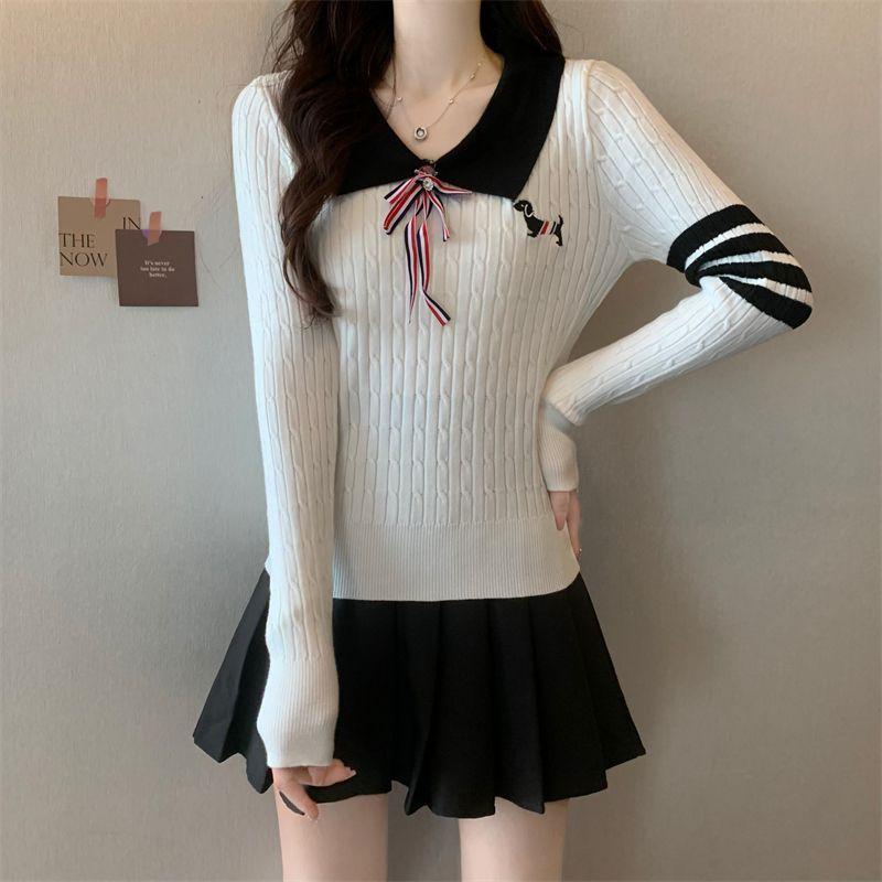 Product Introduction of Áo Len Thêu Ve Áo, Dành Cho Chó chó Con, Dài Tay, Thiết Kế Mới Mùa Thu 2024, Có Ruy Băng, Áo Nơ Đại Học Nữ Top 4