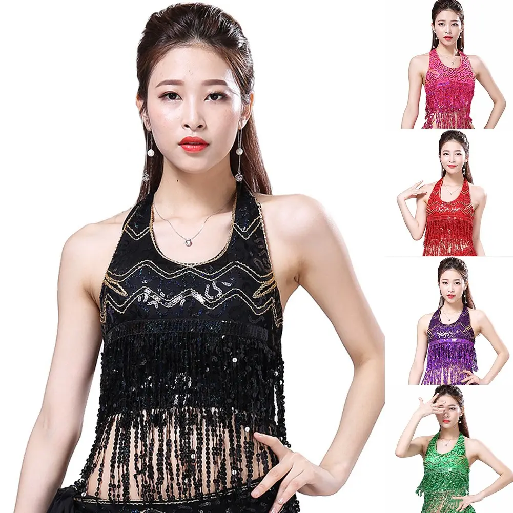 Áo Quấn Ngực Đính Kim Tuyến Cho Nữ, Thích Hợp Biểu Diễn Khiêu Vũ, Trang Phục Lưới Có Tua Rua Women Top