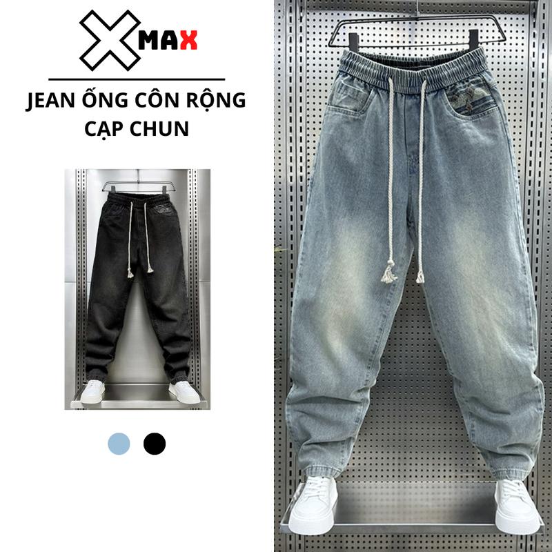 Quần Jean Ống Đứng Rộng Nam XMALAB Quần Bò Ống Côn Form Rộng Cạp Chun Thêu Thổ Cẩm Thời Trang B154