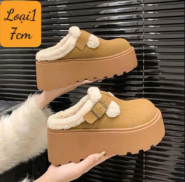 Sục Lông CUTE LOẠI 1 Đế Cao 7cm Hot 2025 - B60 - Women - Màu Nâu Xám - Size 35-39 dép sục lót lông sục xám dép sục lông Shoes