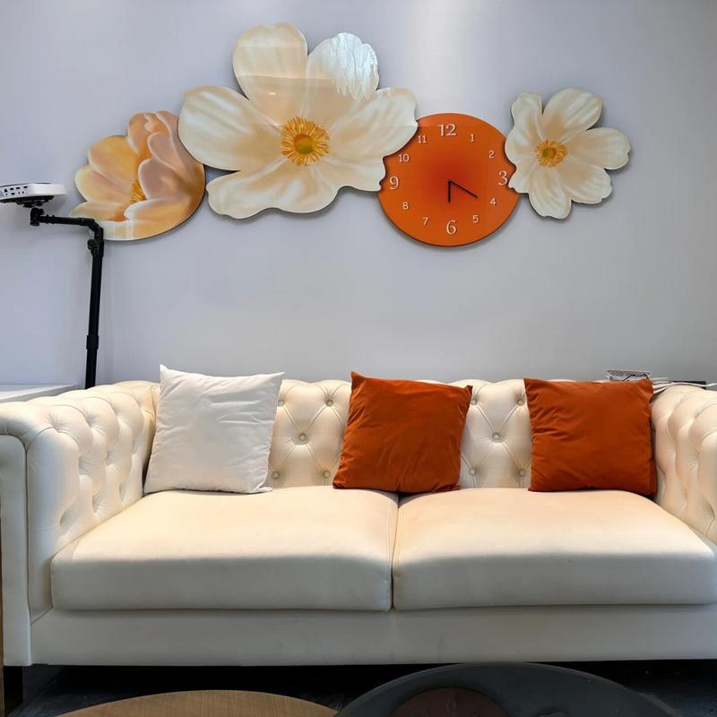 Product Introduction of Tranh Decor Hoa Đồng Hồ Mới Siêu Đẹp Treo Tường Phòng 50*100cm - Xưởng Tranh Miền Trung - Decor Phòng, Trang Trí Nhà Phòng Khách Tráng Gương Decor Tường tranh  treo led cắm 12
