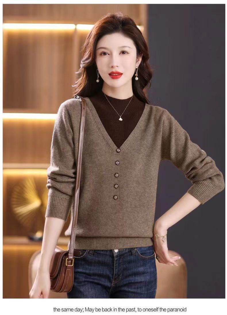 Product Introduction of Áo Len Cổ Lọ Nửa, Hàng Mới Về Mùa Thu Và Mùa Đông, Dành Cho Phụ Nữ, Quần Áo Cho Mẹ, Dáng Rộng Vừa Vặn, Phong Cách Phương Tây, Áo Lớp Nền Bên Trong, Thời Trang Nữ 24