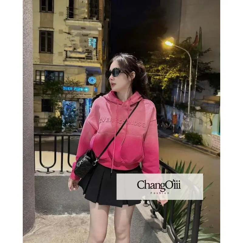 Áo hoodie chữ nổi màu Ombre cho nữ Chang Ơiii- áo Tết 2024 cho nữ, áo giả layer