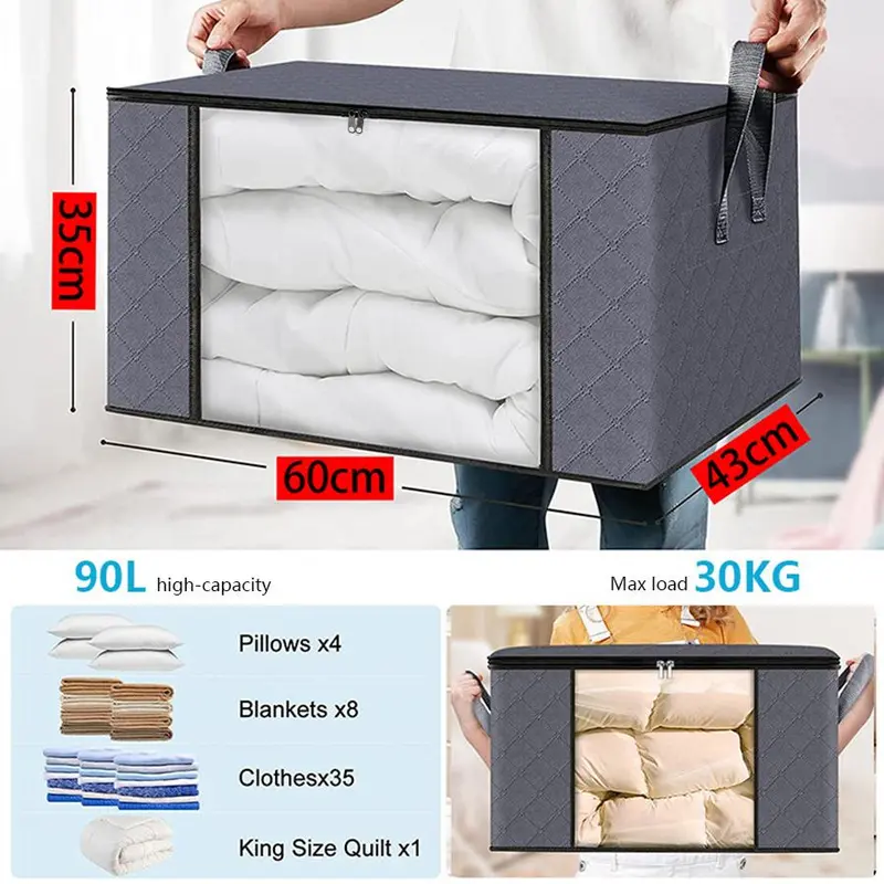 Large Capacity Clothes Storage Bag, Foldable Storage Organizer with Handle & Zipper, Summer Gift, Home Containers for Bedding, Blankets, Comforters, Storage for Bedroom, House Accessories, Mens Gifts, Valentine's Day Gift, Travel Accessories 2