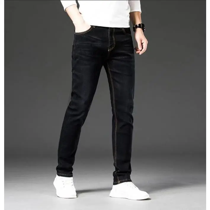 Màu trơn thoáng khí căng quần denim quần hình trụ 009