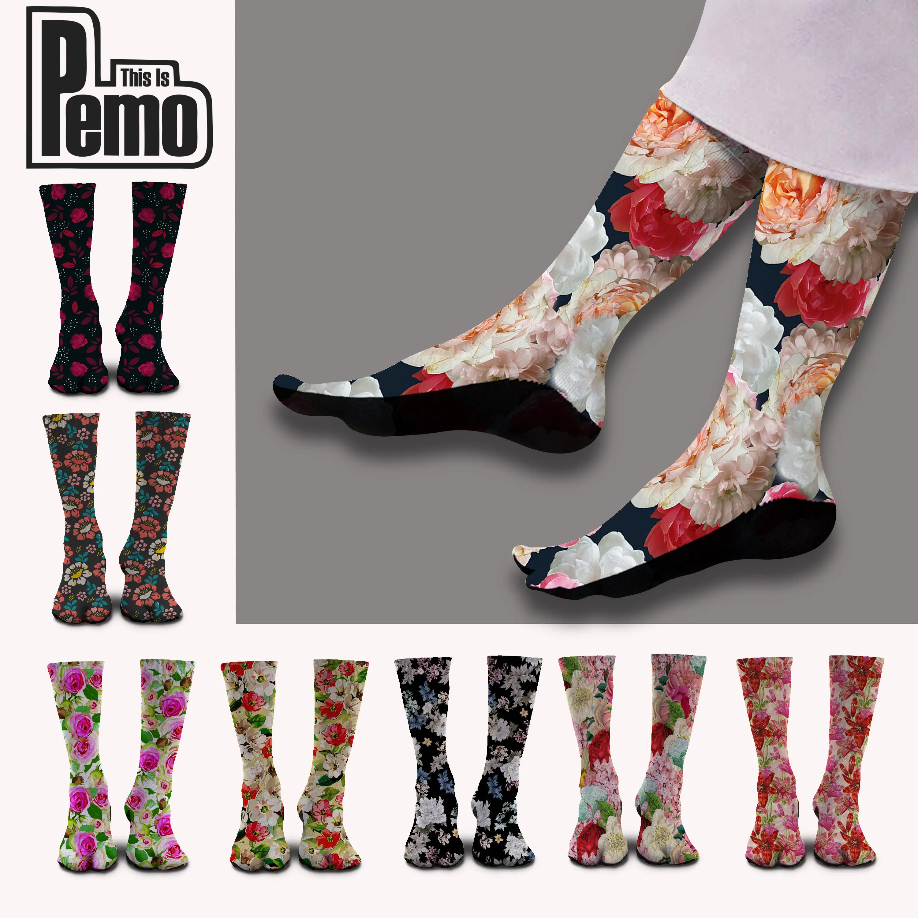 THIS IS PEMO - Kaos Kaki Jempol FullPrint Dewasa #Bunga 045
