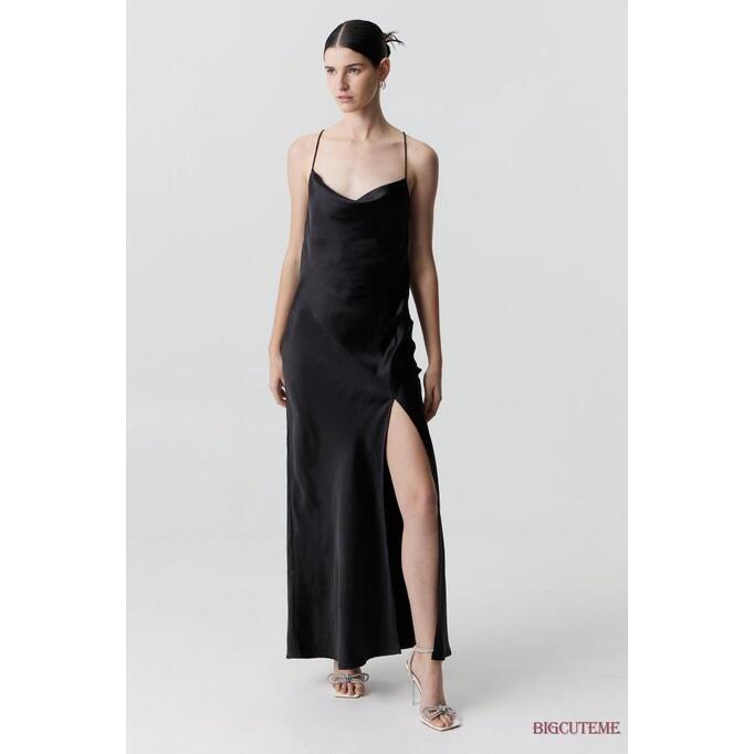 Product Introduction of Women Satin Backless Split Slip Long Dress for Party Solid Color 3