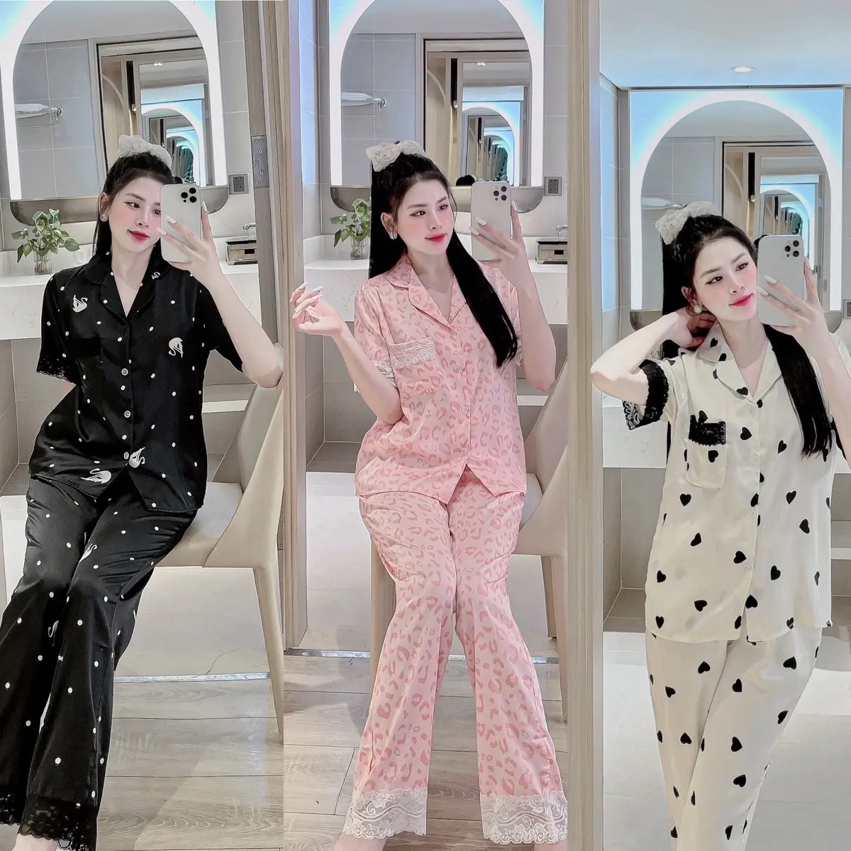 Bộ ngủ la tin tay ngắn quần dài Nữ Áo Women Quần Ngủ