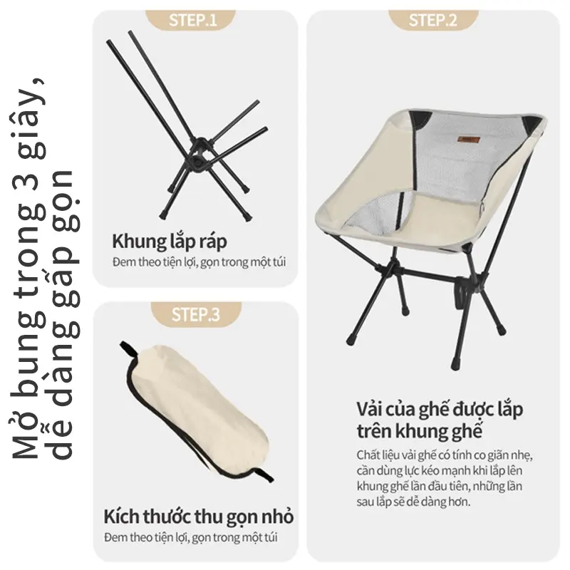 Ghế xếp dã ngoại - ghế du lịch phượt câu cá khối lượng nhẹ ，Siêu nhẹ, kích thước nhỏ gọn, chịu tải tốt，Chịu tải khoảng 2