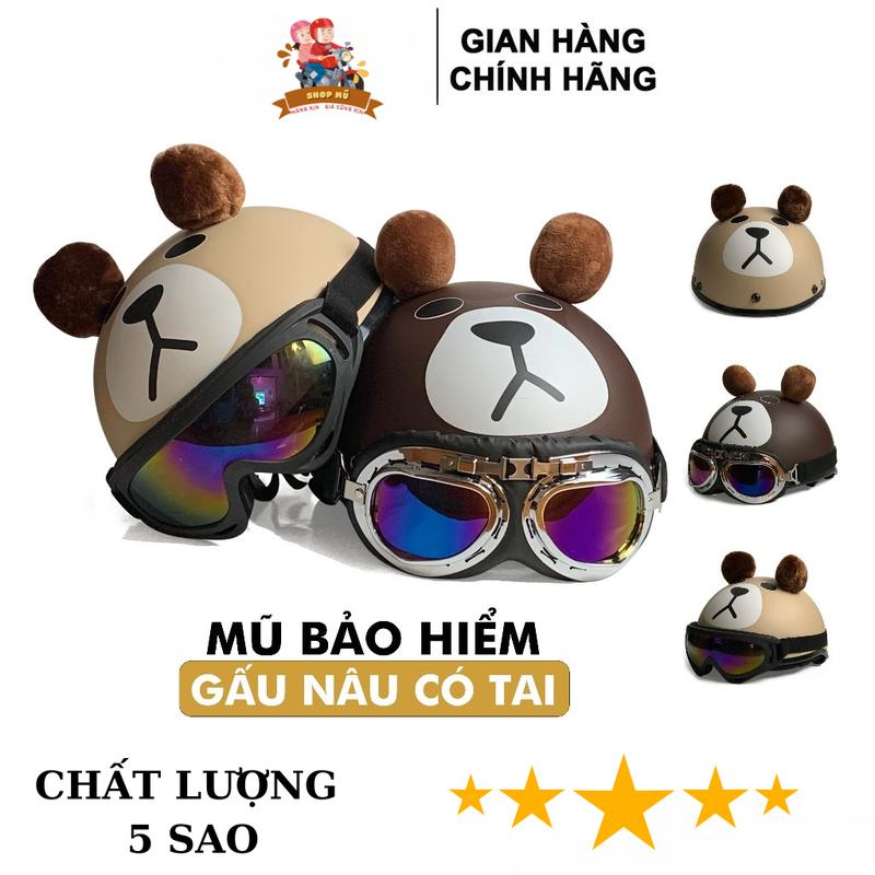  Mũ bảo hiểm nửa đầu 1 2 chính hãnġ MA2 họa tiết thời trang có tai cá tính kèm kính UV Phi Công ngộ nghĩnh đáng yêu - MA 03 