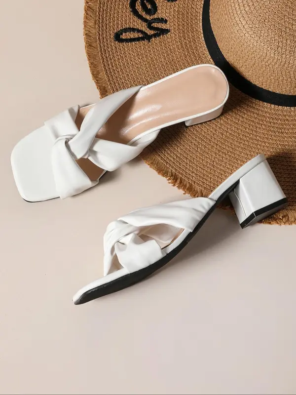 Women's Fashionable Plain Color Cross Strap Thick Heel Slides, Casual Versatile Platform Slippers for Beach, Fashionable Shoes for Daily Wear, Girl 1