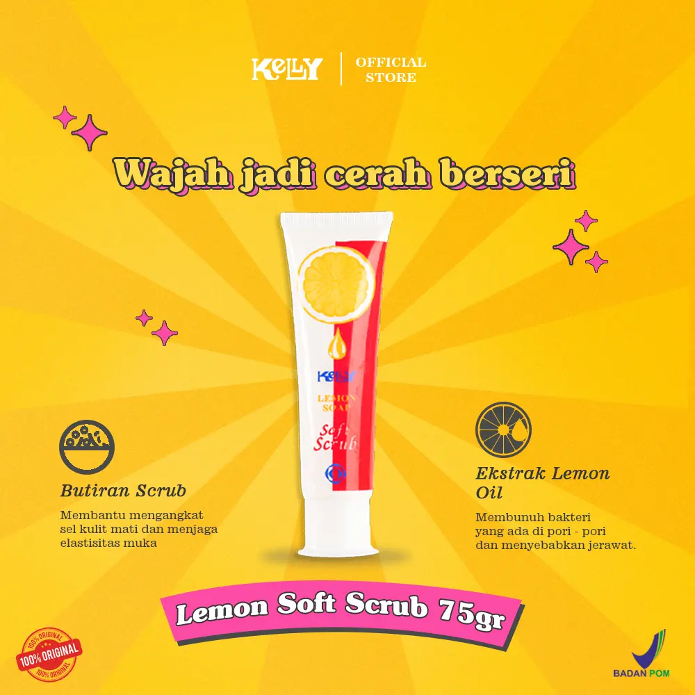 Kelly Lemon Soft Scrub 75gr Original BPOM