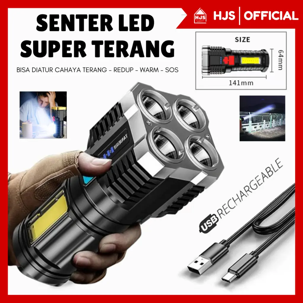 [HJS] Senter 4 Mode Jarak Jauh Senter Camping 4 Mata Lampu senter LED SUPER TERANG EMERGENCY LAMP
