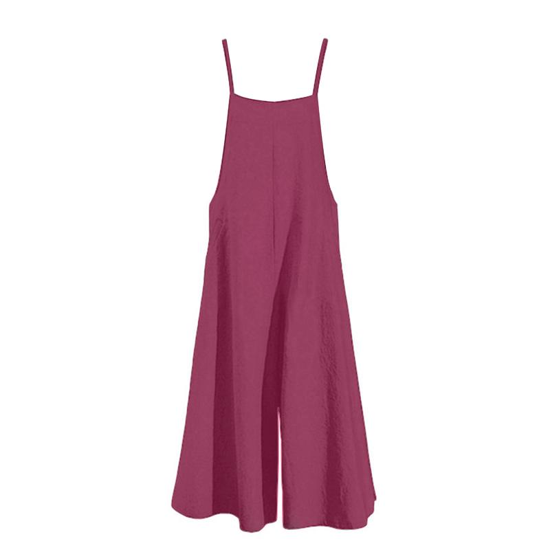 Women Jumpsuit Solid Color Wide Leg Summer Shoulder Strap Side Pockets Romper for Daily Wear 8