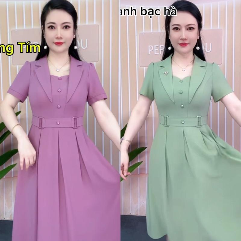 Đầm trung niên cổ vest, đầm váy nữ cao cấp cho mẹ VEST